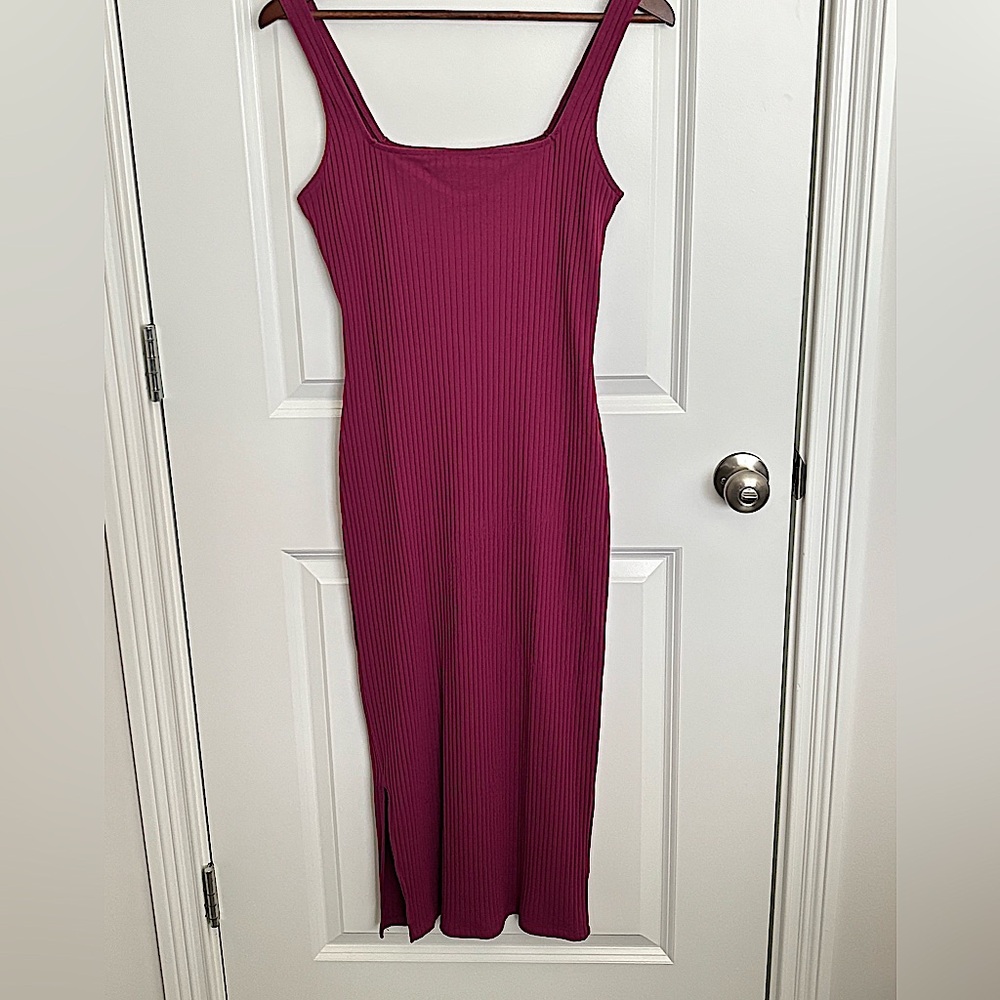 wild fable | Square Neck Ribbed Bodycon Midi Dress Pink